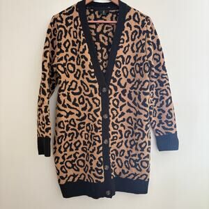 Jason Wu Leopard Cardigan Sweater M Tan Black V Neck Cheetah Academia Prep